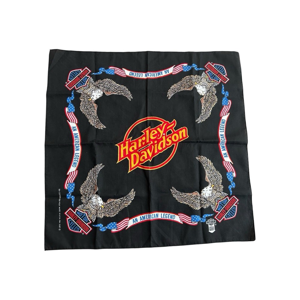Vintage Harley Davidson Bandana Black Motorcycle Biker Eagle Made In USA